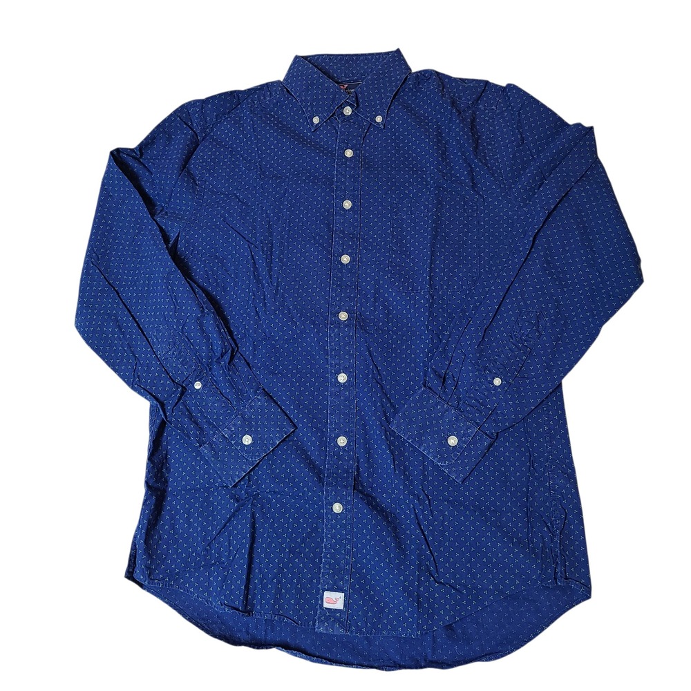 Vineyard Vines Shirt Men's M Blue Slim Fit Murray Christmas Holly Micro Print